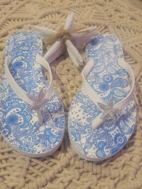 Blue Paisley Starfish Flip Flops